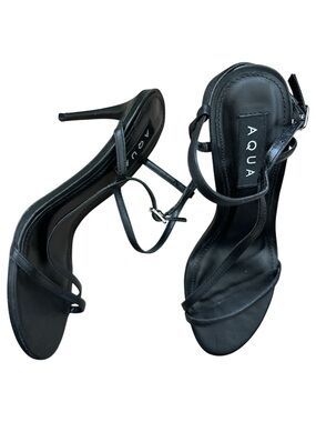 Aqua Black Round Toe Strappy Buckle Dress Slingback Stiletto Heels Sandals